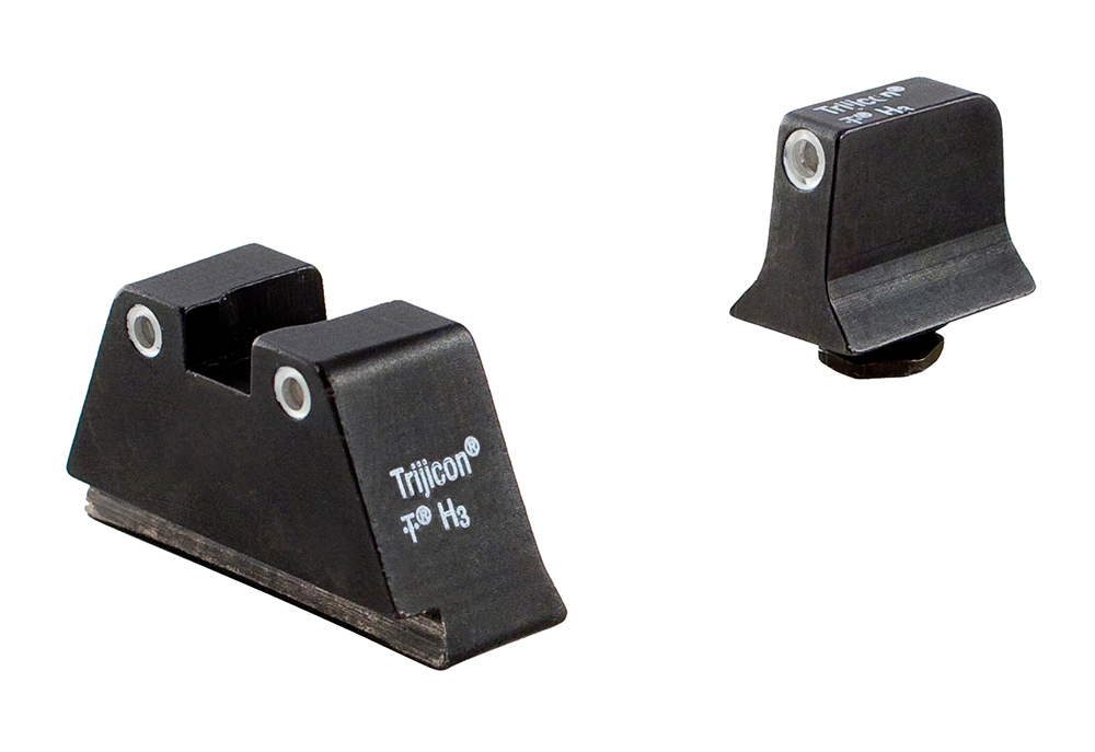 Trijicon 600649 Suppressor/Optic Height Sights- Glock Standard Frames  Black | Green Tritium White Outline Front Sight Green Tritium White Outline Rear Sight