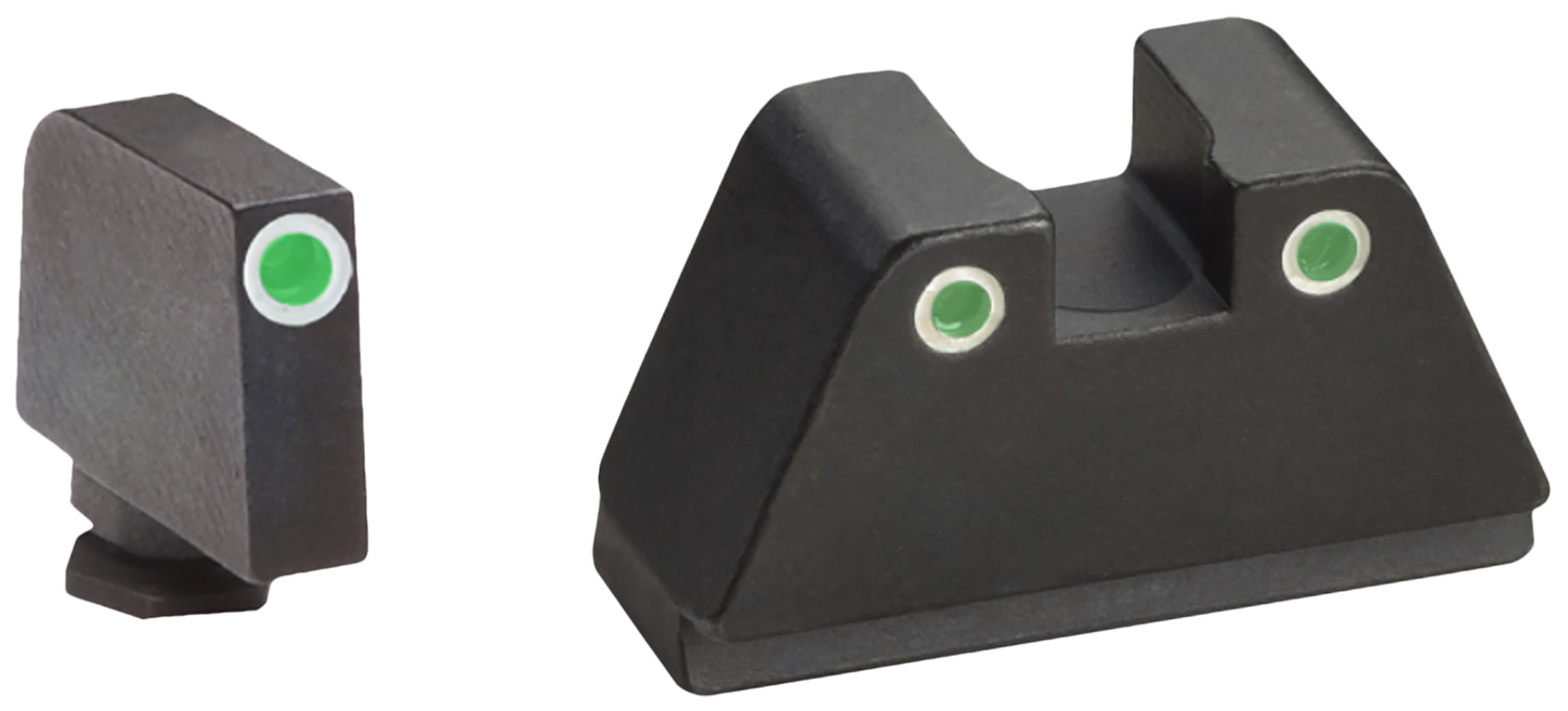 AmeriGlo GL329 Optic Compatible Sight Set for Glock  Black | XL Tall Green Tritium with White Outline Front Sight XL Tall Green Tritium with White Outline Rear Sight