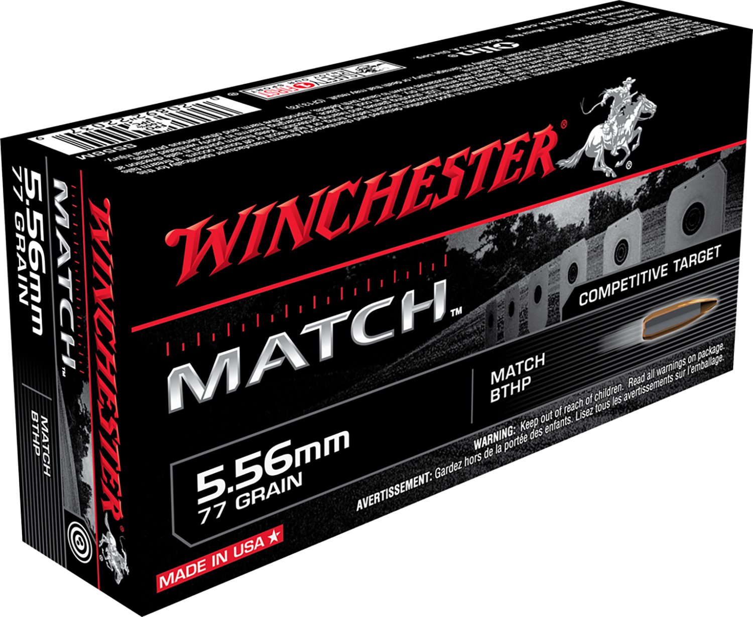 Winchester Ammo S556M Match  5.56x45mm NATO 77 gr Sierra MatchKing Hollow Point Boat-Tail 20 Bx/ 10 Cs