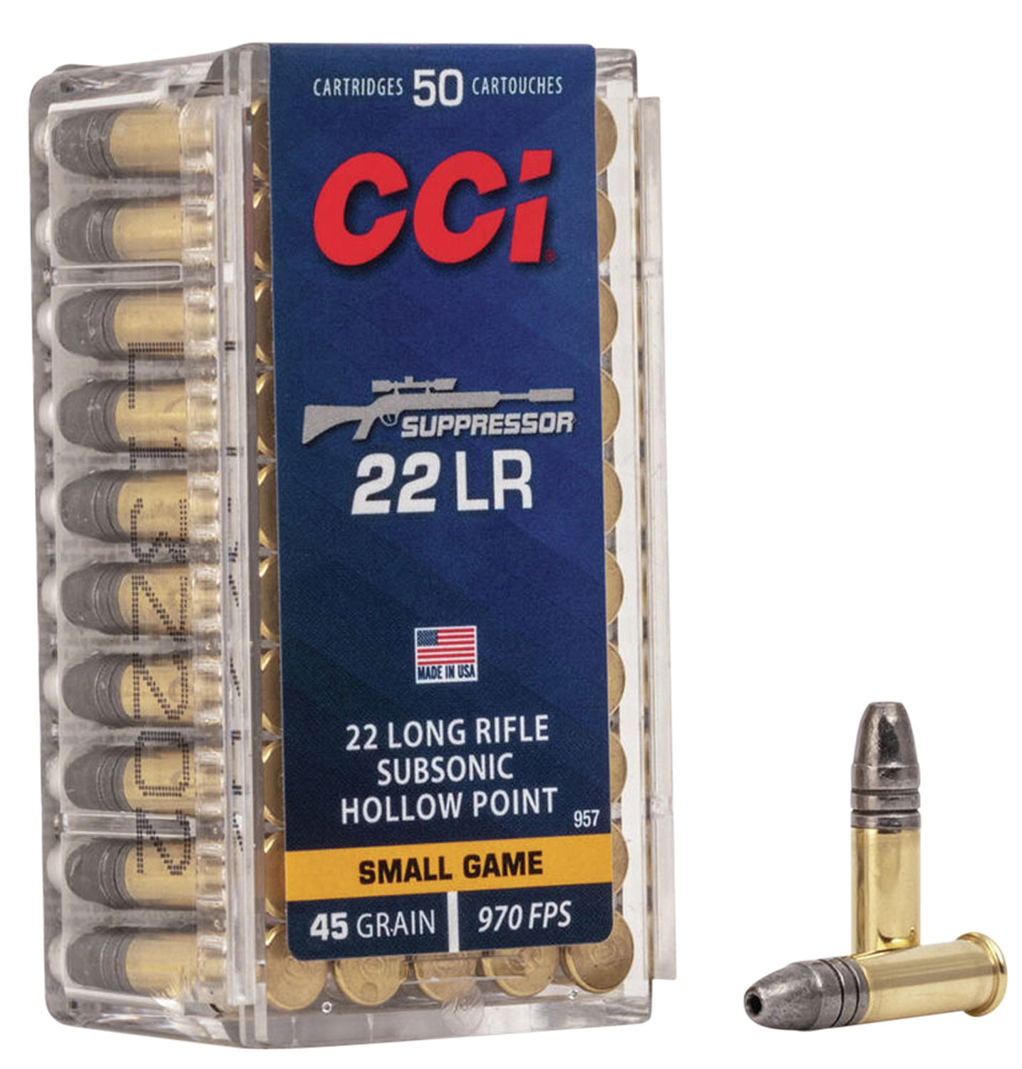 CCI 957 Suppressor  22 LR 45 gr Lead Hollow Point (LHP) 50 Bx/ 100 Cs