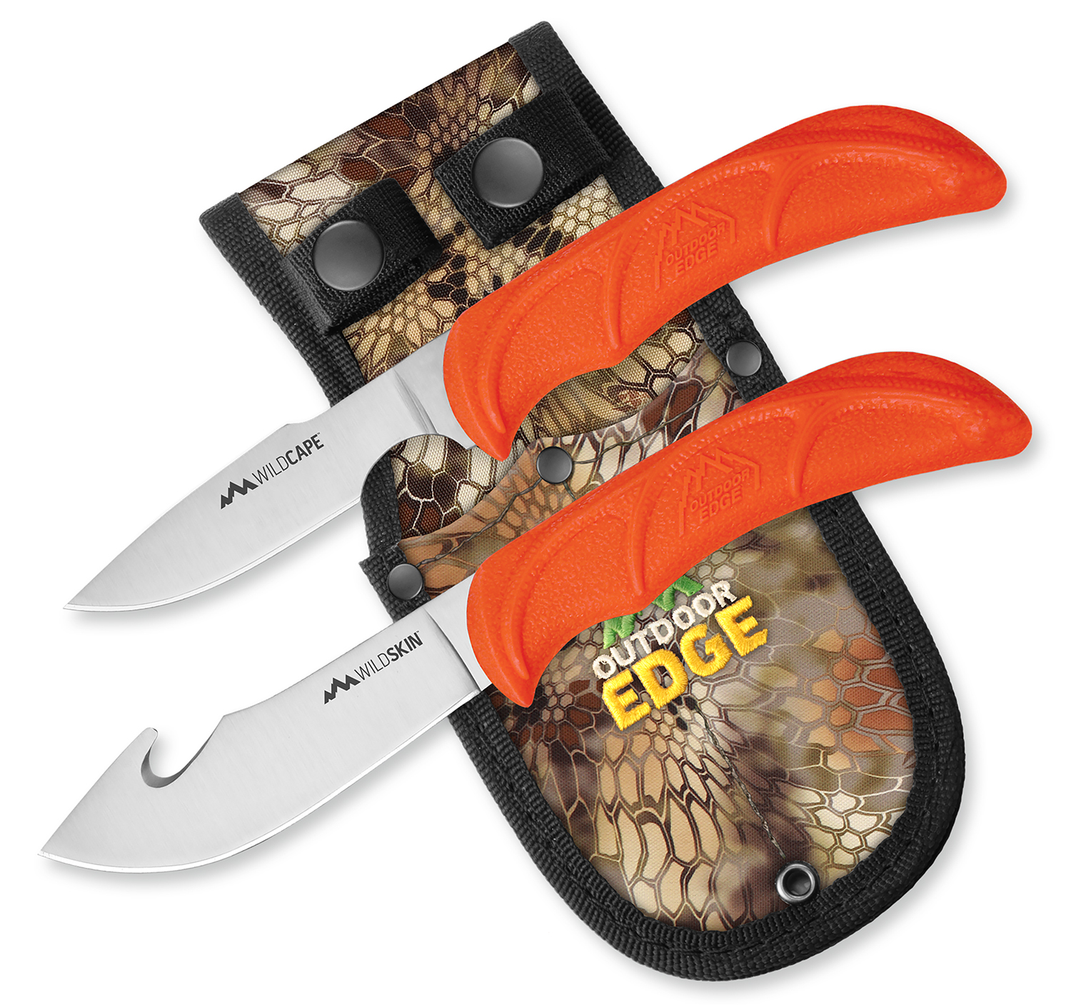 Outdoor Edge WR1C WildPair  2.50/4 Fixed Gut Hook/Caper Plain/Gut Hook 420J2 Stainless Steel Blade TPR Blaze Orange Handle