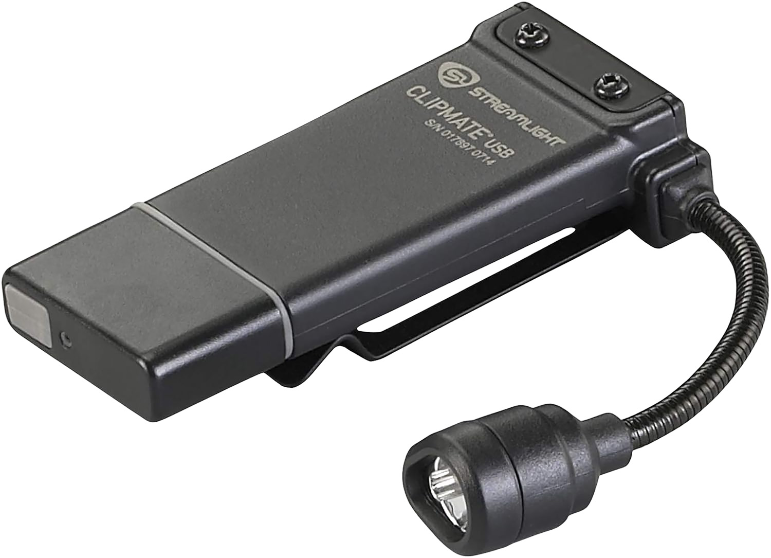 Streamlight 61126 ClipMate USB Clip-On Light  Black 0.2/0.5/10/70 Lumens White/Red LED