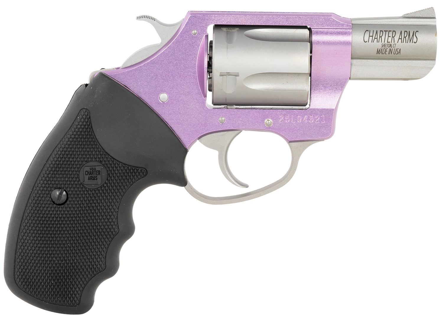 Charter Arms 53840 Undercover Lite Lavender Lady Small 38 Special 5rd 2 Stainless Steel Barrel & Cylinder, Lavender Aluminum Frame, Black Finger Grooved Rubber Grip, Exposed Hammer
