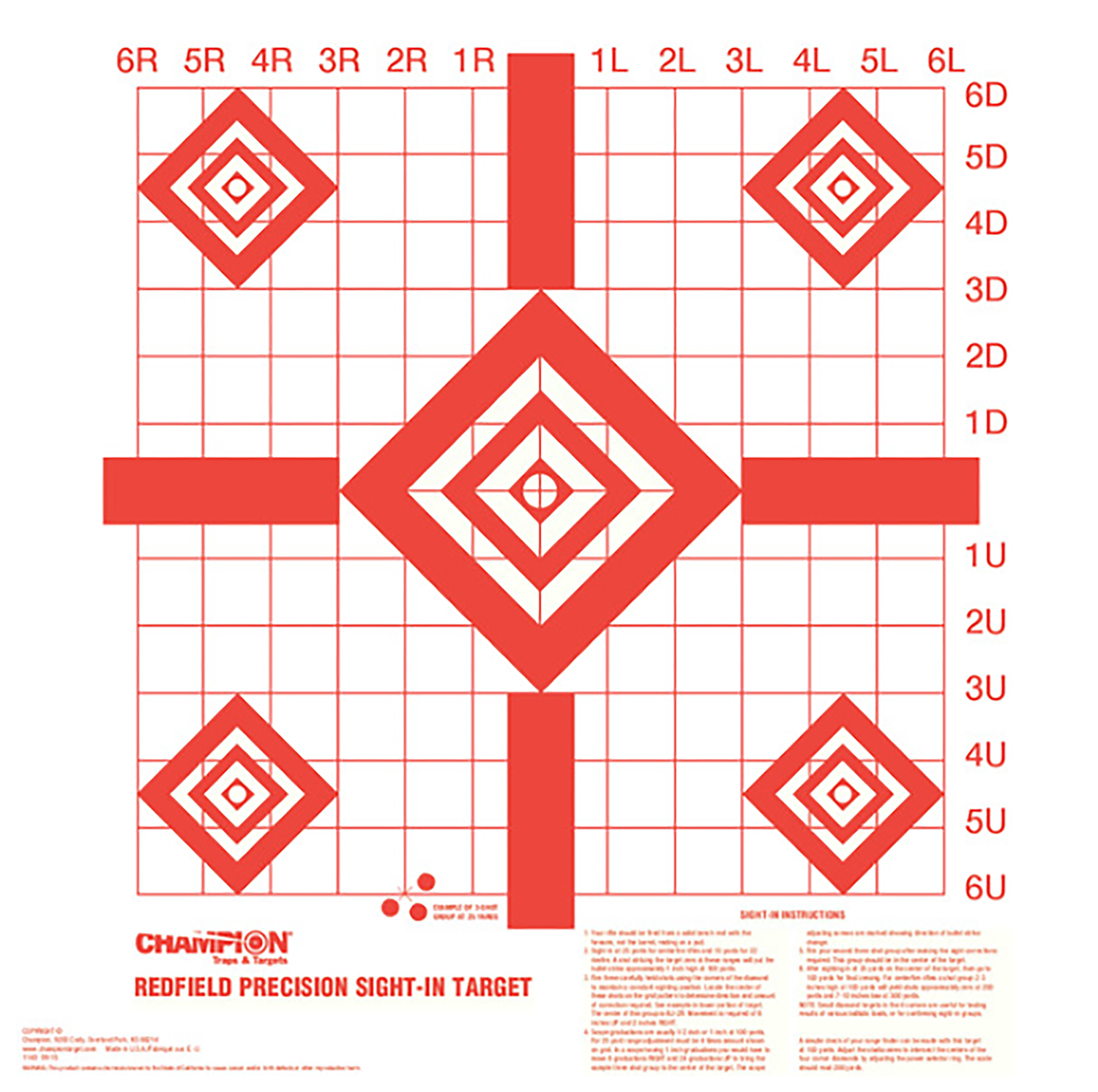 Champion Targets 47387 Redfield Sight-In Diamond Paper Pistol/Rifle 16 x 16 White/Red 100 Per Pkg