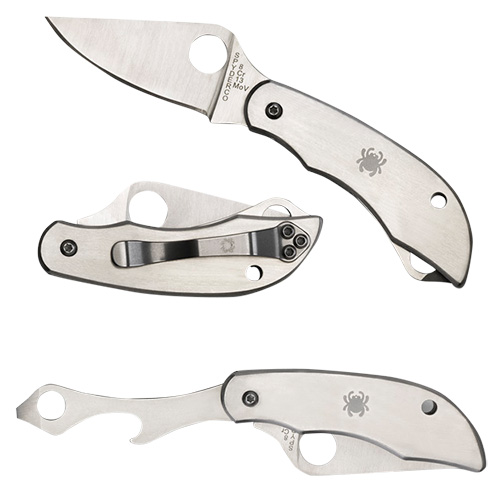Spyderco C175P Clipitool  Silver Stainless Steel Folding 8Cr13MoV SS 4.57/4.59 Long Plain Blade Stainless Steel Handle Features Screwdriver/Opener