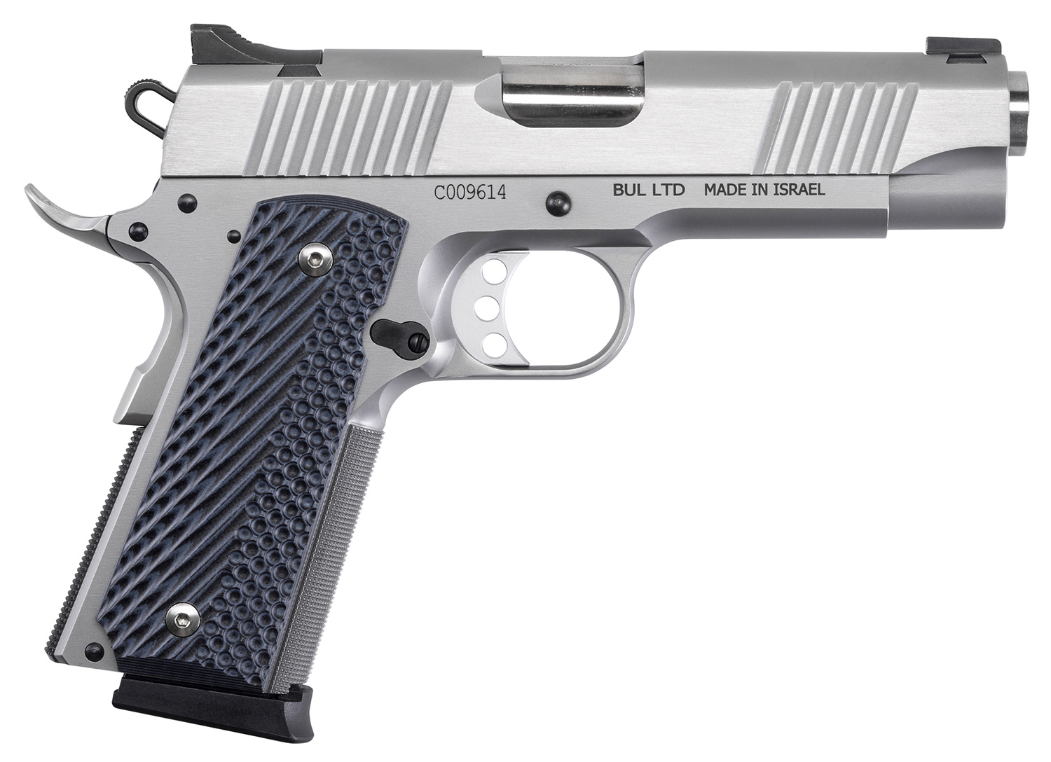 Magnum Research DE1911CSS Desert Eagle 1911 C 45 ACP 8+1, 4.30" Stainless Steel Bull Barrel, Matte Stainless Steel Serrated Slide & Frame w/Beavertail, Black/Gray G10 Grip, Grip Safety, Right Hand