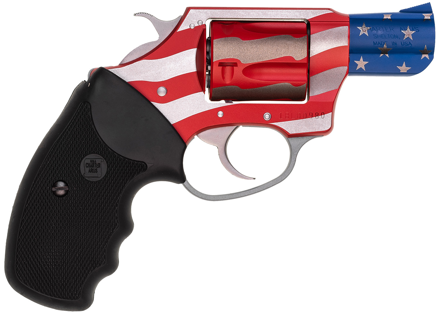 Charter Arms 23872 Undercover The Old Glory Small 38 Special, 5 Shot 2 American Flag Stainless Steel Barrel & Cylinder, American Flag Aluminum Frame w/Black Finger Grooved Rubber Grip, Exposed Hammer