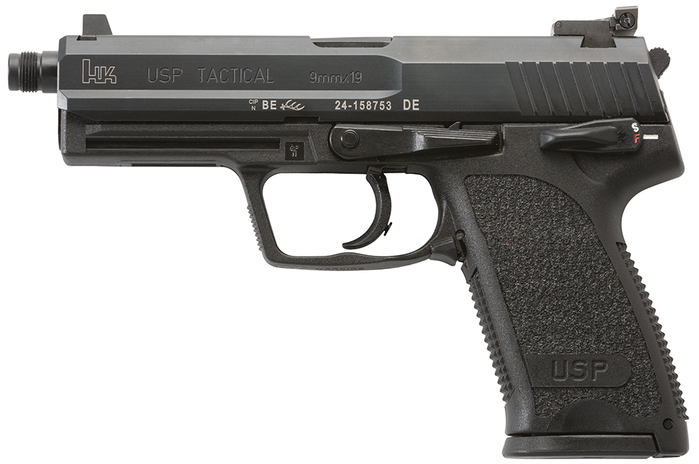 HK 81000347 USP Tactical V1 Full Size Frame 9mm Luger 15+1, 4.86" Black Steel Threaded Barrel, Black Serrated Steel Slide, Black Polymer Frame w/Accessory Rail, Black Polymer Grip, Right Hand