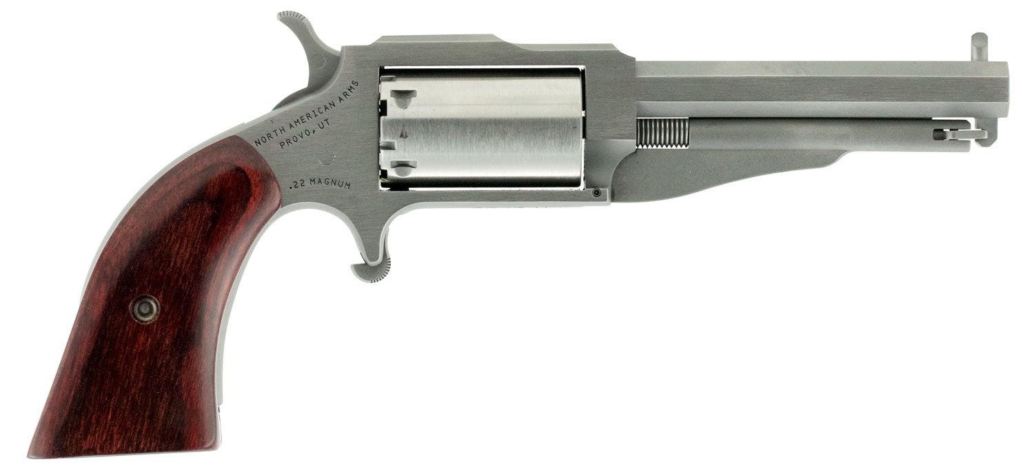 North American Arms 18603C 1860 The Earl 22 LR/22 WMR 5 Shot 3" Stainless Steel Barrel, Frame & Cylinder, Rosewood Boot Grip, Exposed Hammer