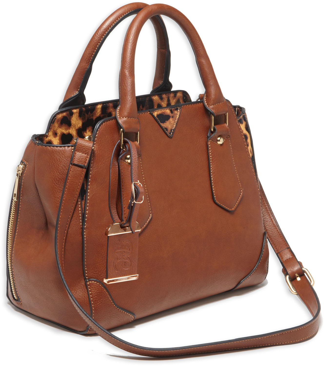 Bulldog BDP024 Concealed Carry Satchel Chestnut Leather/Leopard Trim