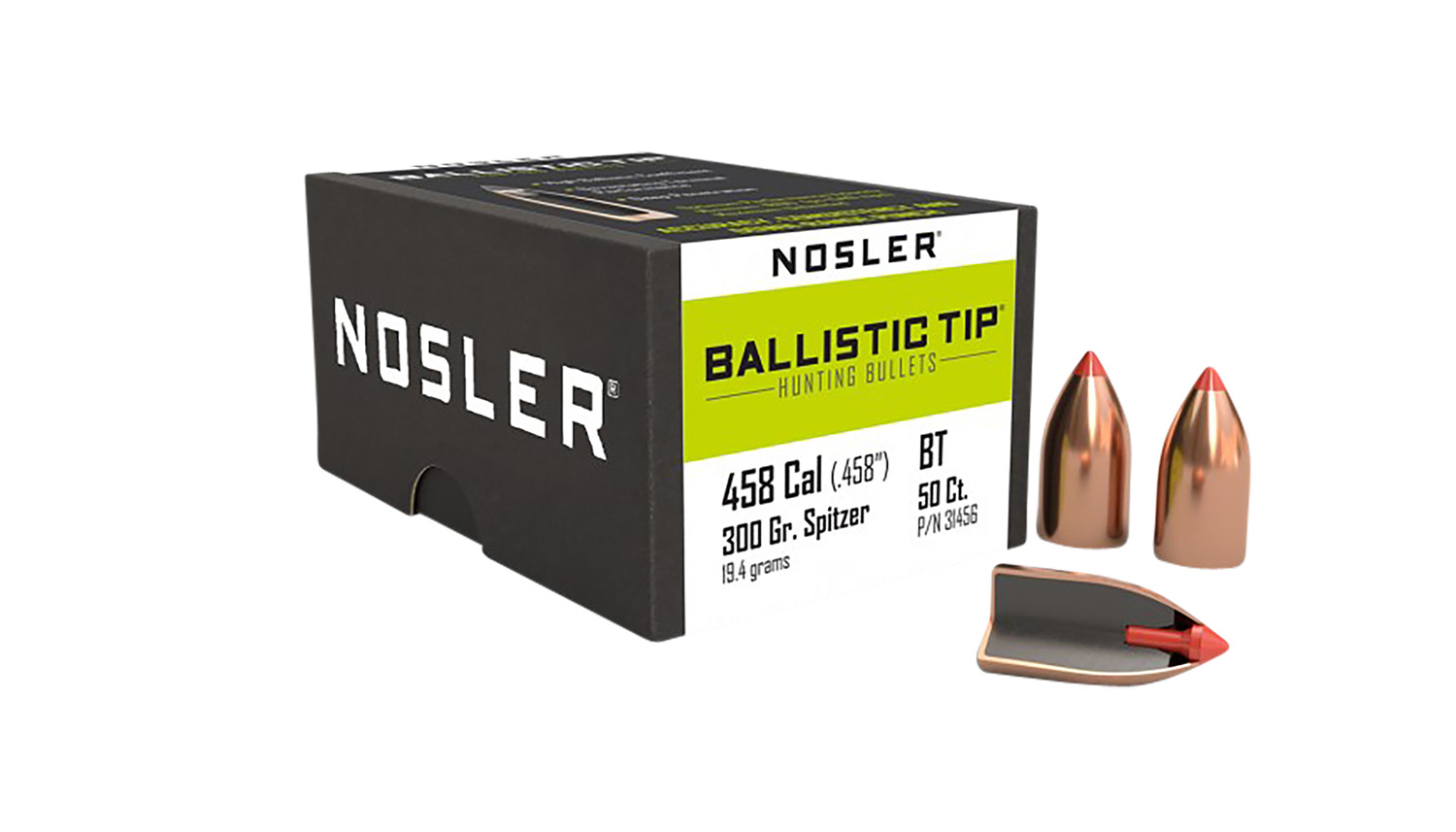 Nosler 31456 Hunting Bullet: .458 Caliber, 300 Grain, Spitzer Orange Ballistic Tip, 50 Count