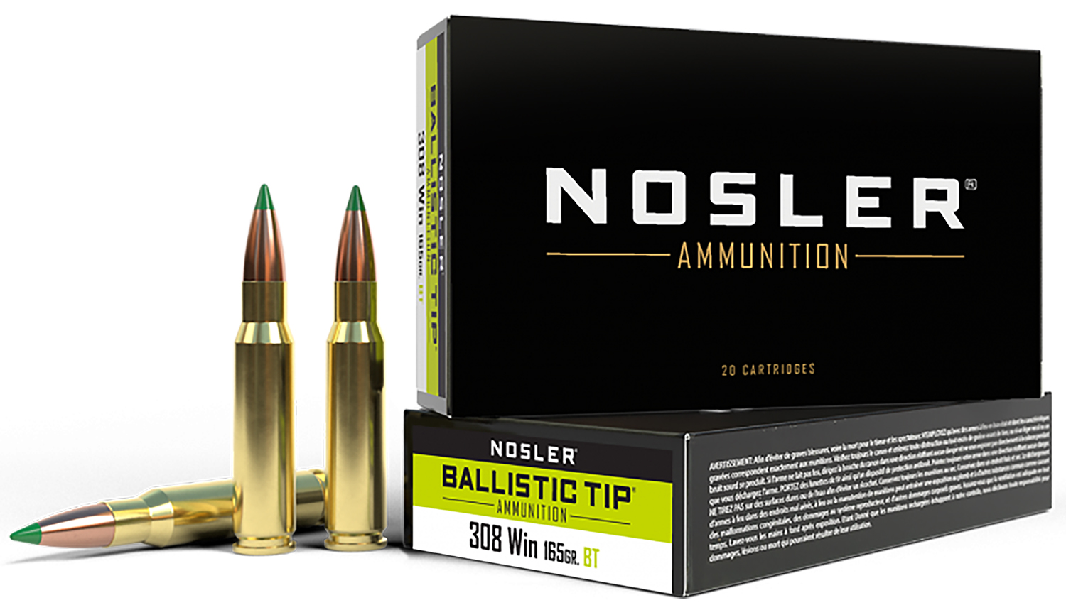 Nosler 308 Winchester 165gr Ballistic Tip Ammo, 20 Rounds, Ideal for Deer, Antelope, Hogs - Model 40063