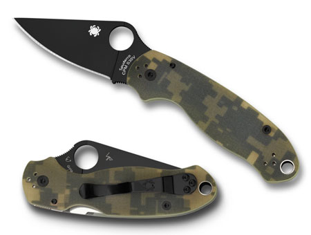 Spyderco Para 3 Black 3" Plain Edge Camo G-10 scales CPM S30V Blade Steel