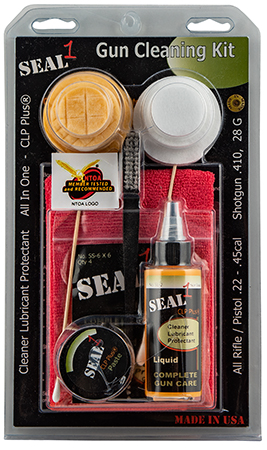 SEAL 1 RIFLE/PISTOL CLEANING KIT W/ ASST PATCHES CLOTH PASTE LIQUID BRUSH SWABSSATURATED WIPES