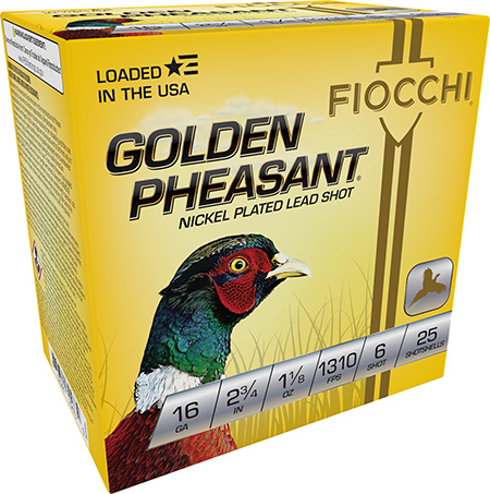 FIOCCHI GOLDEN PHEASANT AMO 16GA 2.75 IN 1 1/8 OZ #6 1310FPS 25-RD ( 10 BOXES PER CASE )