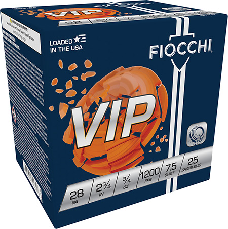 FIOCCHI EXACTA TARGET VIP AMO 28GA 2.75 IN 3/4 OZ #7.5 1200FPS 25-RD ( 10 BOXES PER CASE)