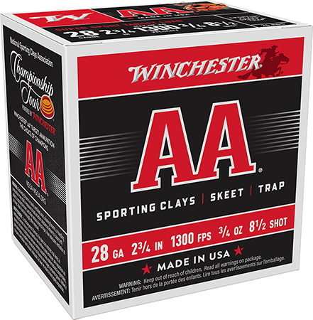 AA SPORTING CLAYS 28 GAUGE 2-3/4 #8.5 SHOT SHOTGUN AMMO