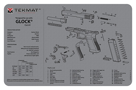 TekMat TEKR20GLOCKG4GY Glock Gen4 Ultra 20 Cleaning Mat Parts Diagram 15" -img-1