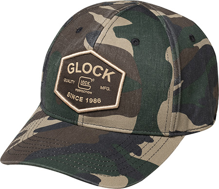 Glock AP95880 Quadcam Camo Snapback Hat, Lightly Distressed Woodland Camo,-img-1