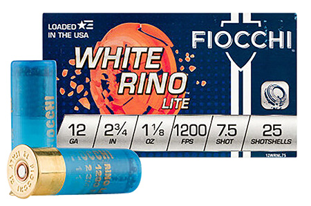 FIOCCHI 12GA 2 3/4" 1 1/8oz #7.5 WHITE RINO  LITE 1200fps 25RD