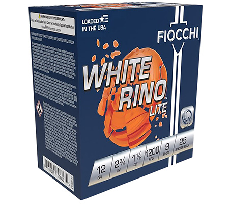 FIOCCHI 12GA 2 3/4" 1 1/8oz #9 WHITE RINO  LITE 1200fps 25RD