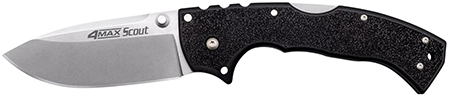 COLD STEEL 4-MAX 4" DROP POINT PLANE SATIN 4-Max Scout, 10" Overall, 4" Blade, 4.8Mm Thick, 6" Black Griv-Ex Handle, Aus10A