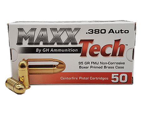 MAXXTECH .380 ACP 95GR FMJ 50RD BRASS CASE