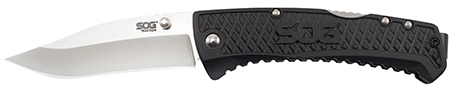 ~SOG TRACTION 3.5" CLIP POINT PLAIN BLACK TRACTION, SATIN, CLAM PACK