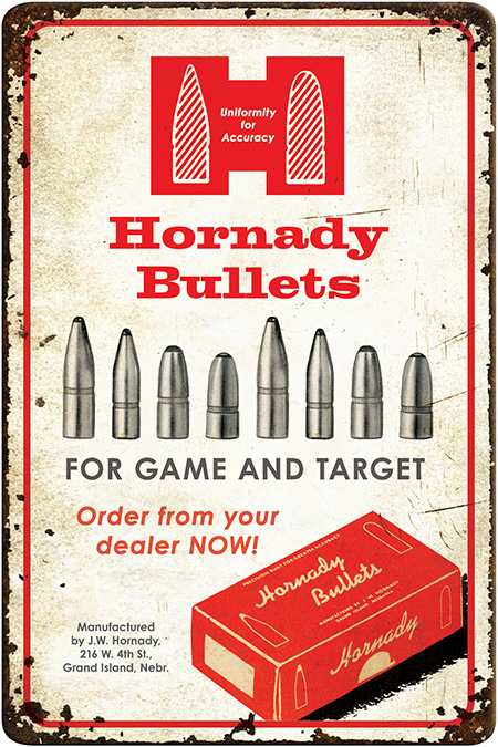 Hornady 99145 Bullets Tin Sign Rustic Red White Aluminum 12" x 18"-img-1