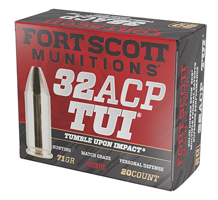 FORT SCOTT MUNITIONS LEAD FREE PISTOL AMO 32 AUTO 71GR TUI BRASS CASE 20-RD ( 25 BOXES PER CASE )