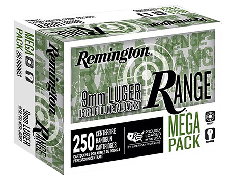 REMINGTON 9MM LUGER 115 FMJ RANGE HANDGUN  AMMO 250RD