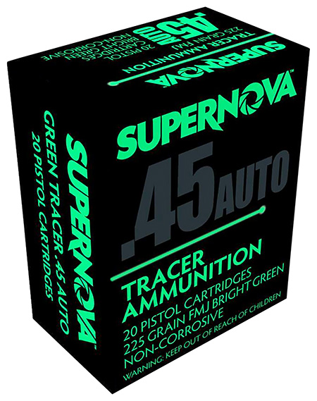 SUPERNOVA  AMMUNITION AMO 45 AUTO 225GR FMJ GREEN TRACER 20RD ( 50 BOXES PER CASE )