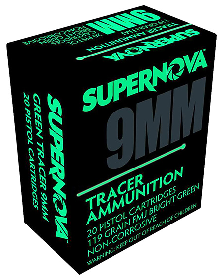 SUPERNOVA  AMMUNITION AMO 9MM 119GR FMJ GREEN TRACER 20RD ( 50 BOXES PER CASE )
