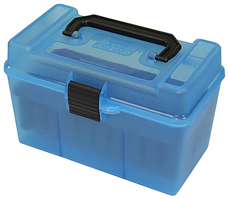MTM DELUXE AMMO BOX 50 RD HANDLE 25-06 30-06 270 WIN CLR BLUE