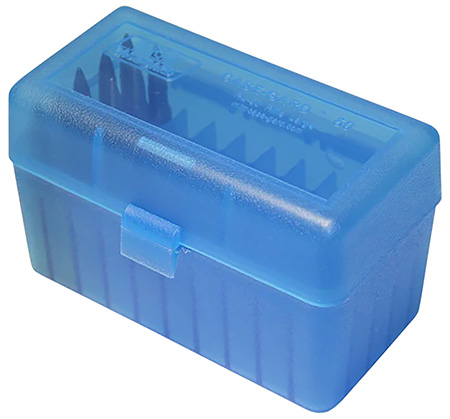 MTM Ammo Box 50 Round Flip-Top 22-250 6mm PPC 7mm BR Clr-Blue