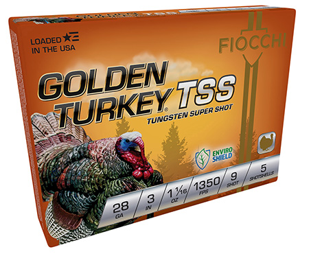 FIOCCHI GOLDEN TURKEY TSS AMO 28GA 3 IN 1 1/16 OZ #9 1350 FPS 5RD ( 10 BOXES PER CASE )