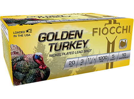 FIOCCHI GOLDEN TURKEY AMO 20GA 3 IN 1 1/4 OZ #5 1200FPS 10-RD ( 10 BOXES PER CASE )