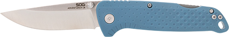 SOG ADVENTURER LB 3.5" DROP POINT PLAIN BLUE ADVENTURER LB, 3.5" BLADE, 5CR15MOV, NORDIC BLUE + SATIN, BLISTER PACK