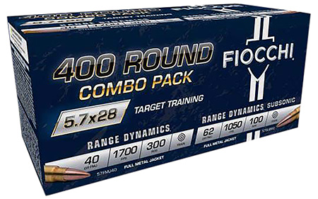 FIOCCHI 5.7X28 COMBO PACK 2 BOX 57SUB62 (50RDS PER) AND 2 BOX 57FMJ40 (150RDS PER) 57SUB62 - THIS IS LOOSE AMMO. FREIGHT OR HAZMAT CHARGES APPLY.
