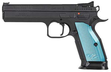 CZ TS2 9MM 10RD BLK FIBER OPTIC BLUE GRIPS