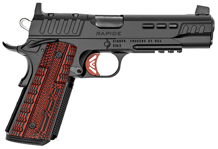 Rapide Heat .45ACP 5" Black DLC Barrel KimPro II Black Finish Slide; Black & Red Pattern G10 Grips White Dot Sights; Picatinny Rail; KimPro II Red Aluminum V-Cut Trigger; Stiplex 1 x 8rd Mag