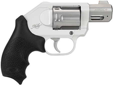 Kimber K6xs .38SP+P 2" SS KimPro II Silver Finish Hogue Black Rubber Cobblestone Grip; Fixed Rear Sight; Orange Dot Front Sight