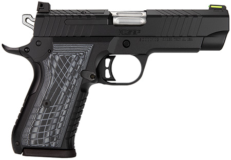 Kimber KDS9c 9mm 4" KimPro Black 15rd Optic Ready Slide; Front Green Fiber Optic Front Sight; Stainless Slide w/ Front & Rear Cocking Serrations;Reversible Mag Release; Gray & Black Crosshatch G-10 Grips; 15rd Magazine
