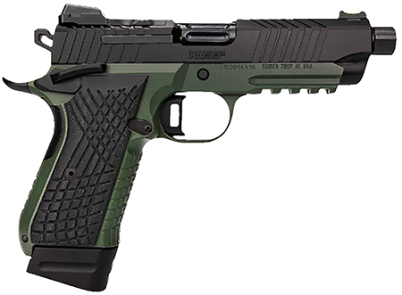 Kds9C 9mm Ranger Green/Black TFS 4.6" Black DLC TB Optic Cover Plate w/ Novak Dovetail Carry Rear Sight; Fiber Optic Front Sight Enhanced Texture Grips; Two Tone Color Options, 1x18rd & 1x15rd Mags