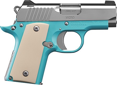 Micro Bel-Air .380ACP, 2.75", 2 Tone Pistol, Tritium Night Sights, 7rd Magazine, Ivory Micarta Grips, Bel-Air Blue Frame/ Mirror Polished Silver Slide