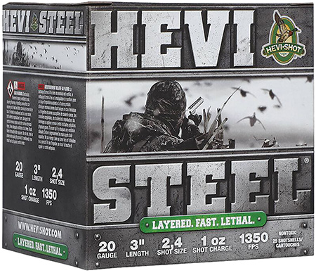 HEVI-STEEL 20GA 3IN 1OZ #2 & #4 STACK AMMO 25RD