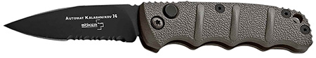 BOKER KAL MINI 2.5 DROP 1/2 SERRATED BLK/ALUMINUM BOKER PLUS KALASHNIKOV MINI AUTO BLACK D2