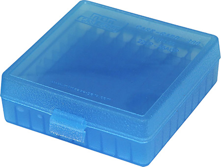 MTM AMMO BOX 100 RD FLIP TOP FOR .22 LR CLR BLUE