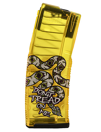 AMEND2 MOD C  5.56MM 30RD TRANSLUCENT YELLOW DONT TREAD ON ME  POLYMER MAGAZINE ( 50 PER CASE )