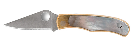 SPYDERCO BUG 1.25" SAT PLN DRP PNT NICKEL/ABALONE Bug, 1.25" 12C27 Satin Plain Drop Point, Nickel Silver/Abalone Handle